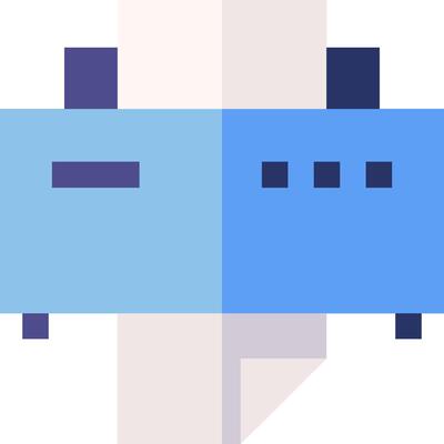 A blue and white box with a blue and white square