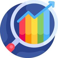 A magnifying glass with a colorful bar chart vector