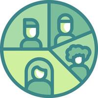 A circle with people in it, one of them is a woman with a hat vector