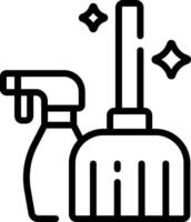 A black and white image of a broom and a bottle vector