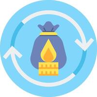 A blue circle with a yellow candle and an arrow pointing to it vector