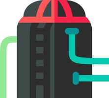A black and red backpack with a red hat on it vector
