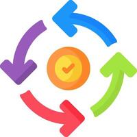 A colorful circle with arrows pointing to a check mark vector