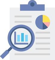 A magnifying glass is over a document with a pie chart vector