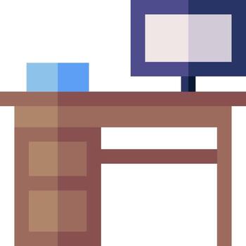 Computer desk with monitor and keyboard vector