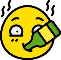 A yellow emoticion with a bottle of wine vector