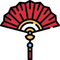 A red and black fan with a gold and blue design vector