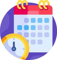 A calendar and a clock are shown next to each other vector