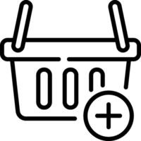 A black and white image of a basket with a plus sign vector