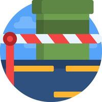 A green trash can with a red and white striped barrier vector