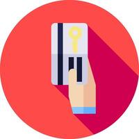 A hand holding a credit card with a key on it vector