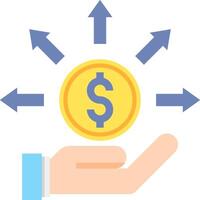 A hand holding a dollar coin with arrows pointing to it vector