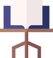 An open book on a table with a wooden stand vector