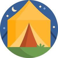 A flat icon of a tent with a moon and stars vector