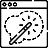 A black and white icon of a computer screen with a pen and a clock vector