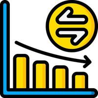 A yellow and blue bar chart with an arrow pointing up vector