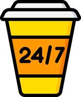 A yellow cup with the number 24 7 on it vector