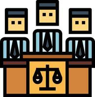 A judge and two lawyers sitting at a desk vector
