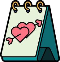 A calendar with two hearts and an arrow vector