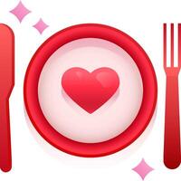 A plate with a heart on it and a fork and knife vector