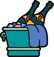A bucket with two bottles of champagne and a towel vector