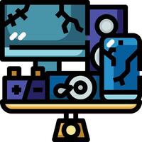 A computer and other electronic devices on a table vector