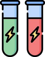 Two test tubes with lightning and a red and green liquid vector