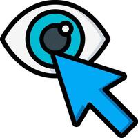 Eye icon with a blue arrow pointing to it vector