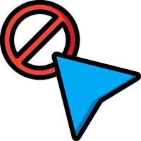 A blue arrow pointing to a no sign vector