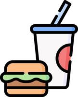A hamburger and drink with a straw vector