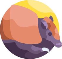 An armadillo in a circle with a sun in the background vector
