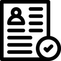 A black and white icon of a document with a check mark vector