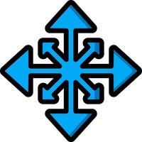 A blue snowflake with arrows pointing in different directions vector