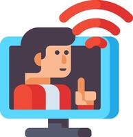 A man is pointing at a computer screen with wifi symbol vector