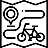 A black and white icon of a bicycle and a map vector