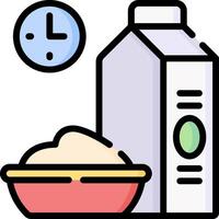 A milk bottle and bowl next to a clock vector