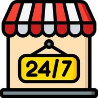 A store with a sign that says 24 7 vector