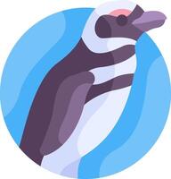 A penguin is standing in front of a blue circle vector