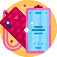 A phone and a wallet are shown in a flat design vector