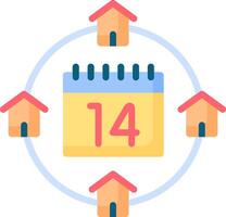 A calendar with houses around it and a house on the 14th vector