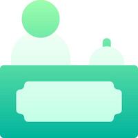 A green and blue icon of a person sitting at a desk vector