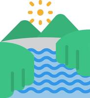 A river with mountains and sun in the background vector