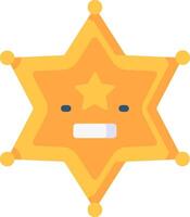 A cartoon sheriff star with a frown on its face vector