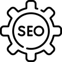 A black and white image of a gear wheel with the word seo vector