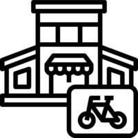 A black and white illustration of a bicycle and a store vector