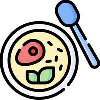 A bowl of soup with a spoon and fork vector