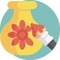 A hand holding a paintbrush and a flower in a vase vector