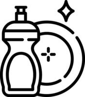 A black and white outline of a bottle and a plate vector