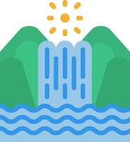 Waterfall icon with sun and mountains vector