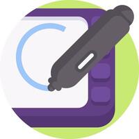 A pen and a tablet with a circle around it vector